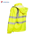 Mens High Visibility Waterproof Jacket Roadway Security Raincoat with Reflective Strips and Pockets Winter